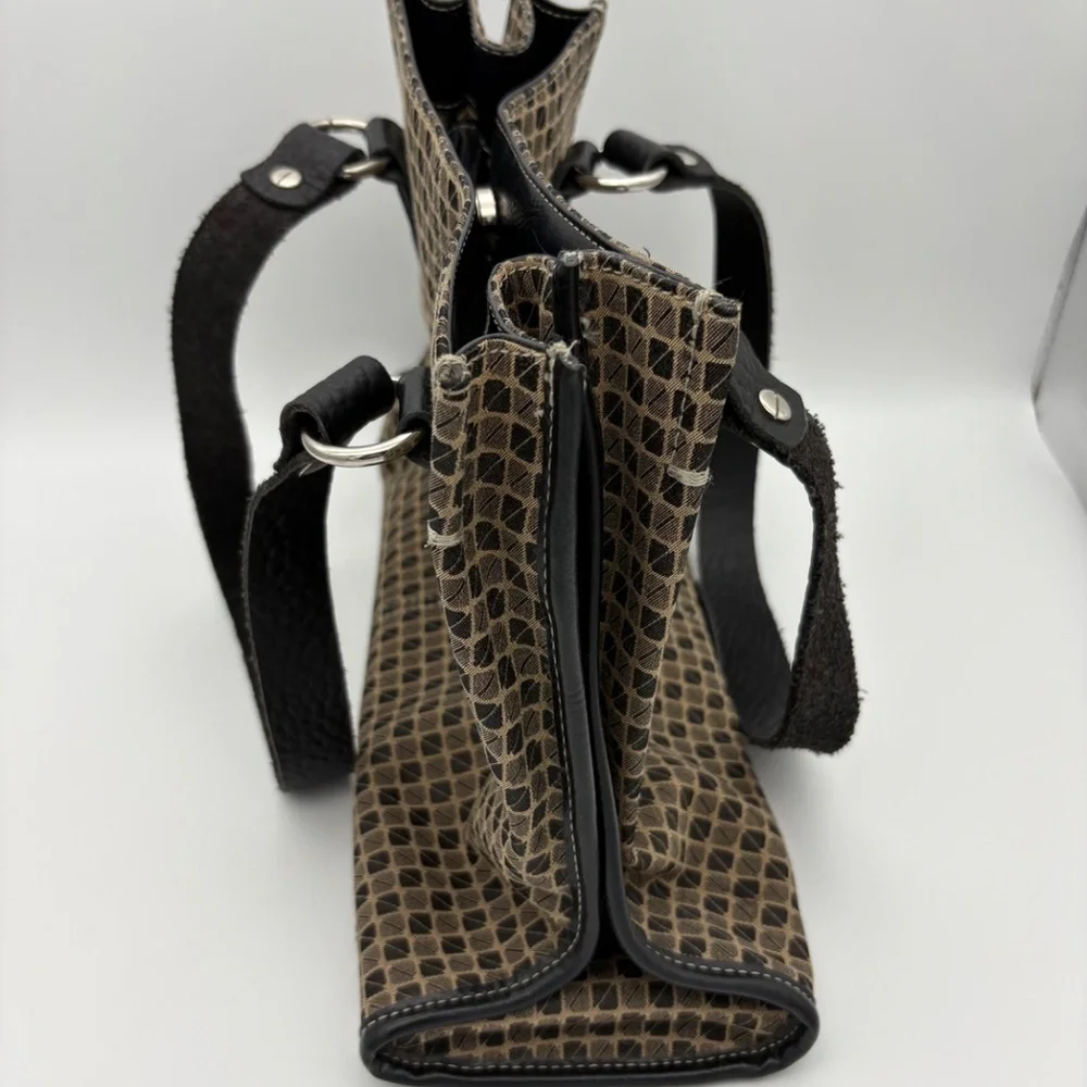 Nine & Co Satchel with Brown/Tan Checkered Pattern and Brown Leather Trim/Handle - Picture 9 of 16